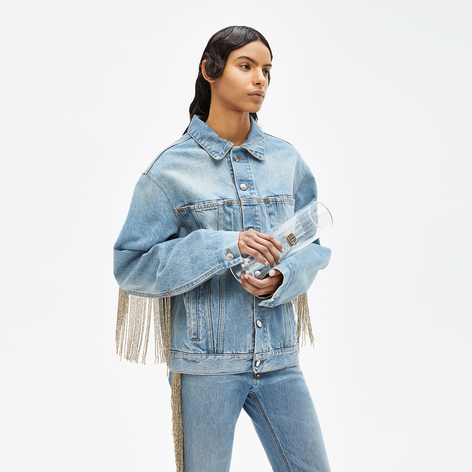 helmut lang fringe denim jacket