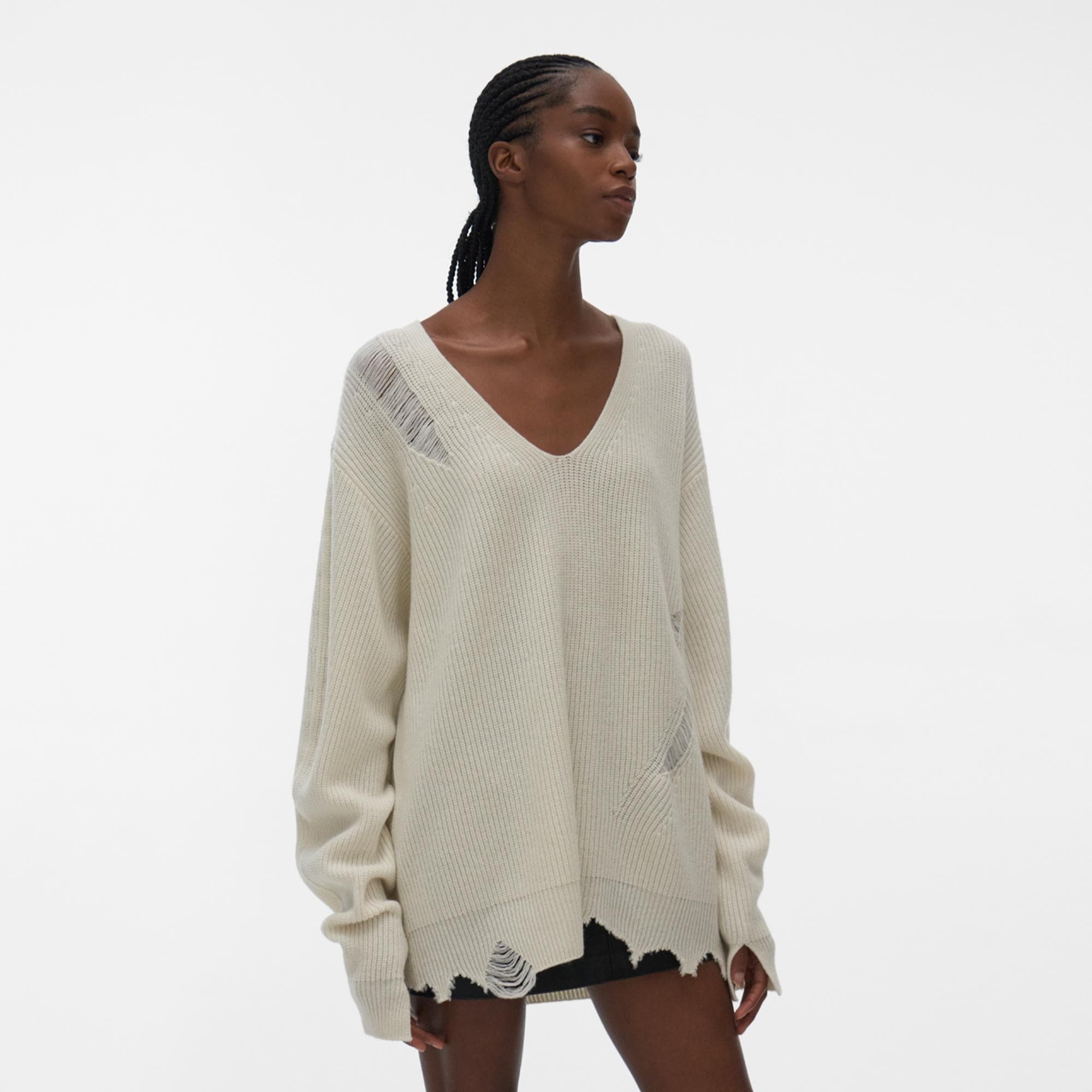 Distressed V-Neck Sweater | Helmut Lang