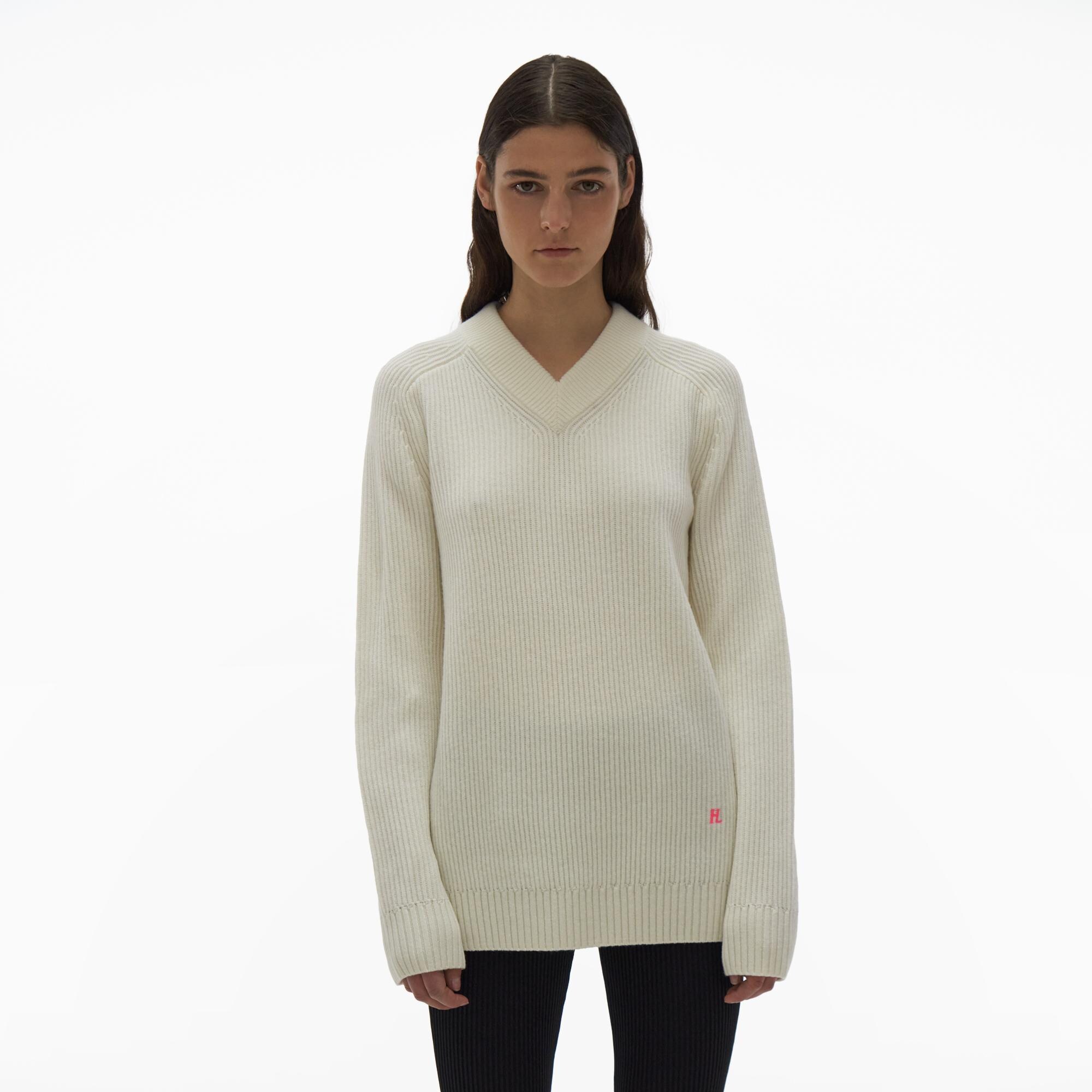 Helmut Lang Cream Ribbed Wool Knit Sweater - AW98