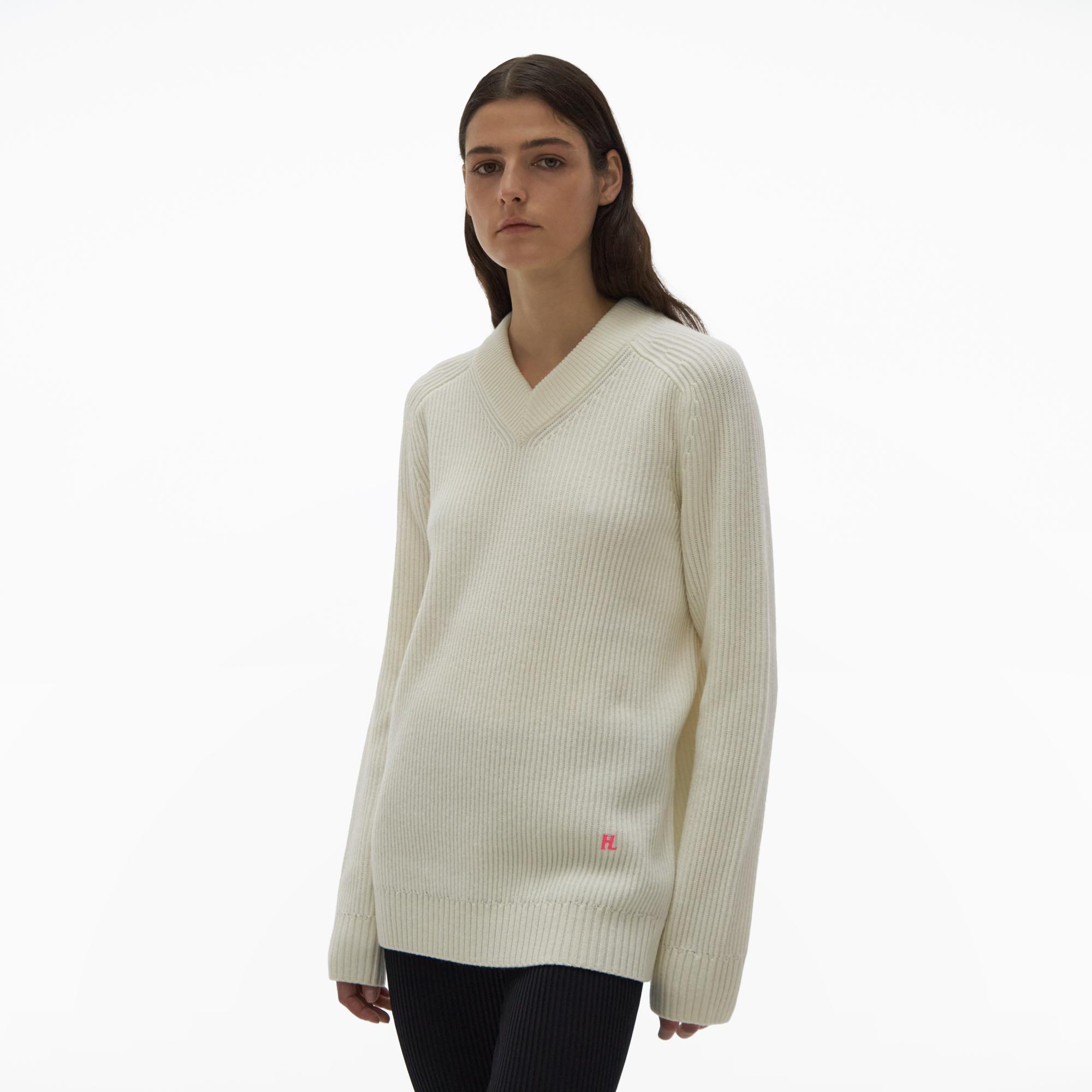 Helmut Lang Cream Ribbed Wool Knit Sweater - AW98