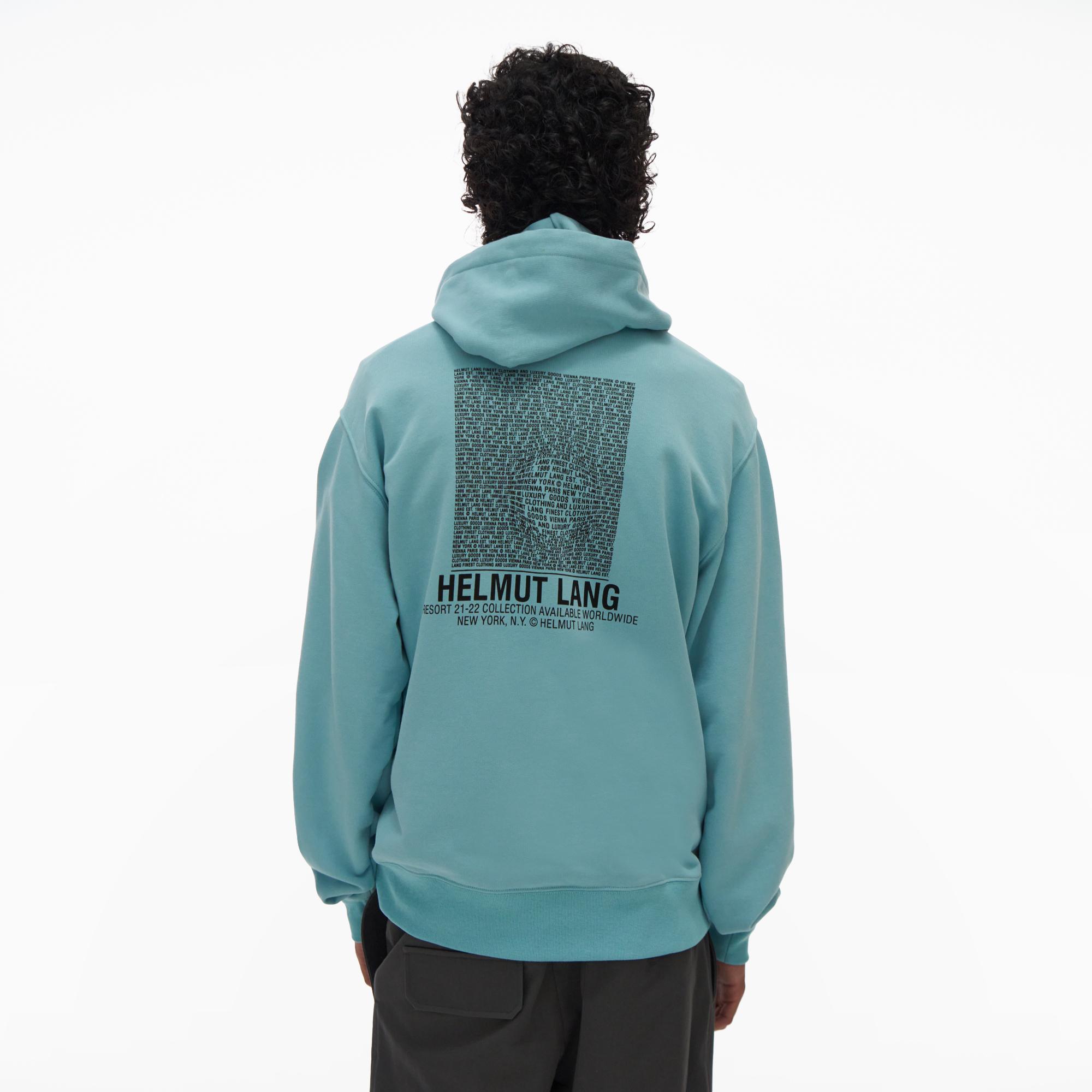 Helmut Lang Logo Printed Hoodie in Blue for Men