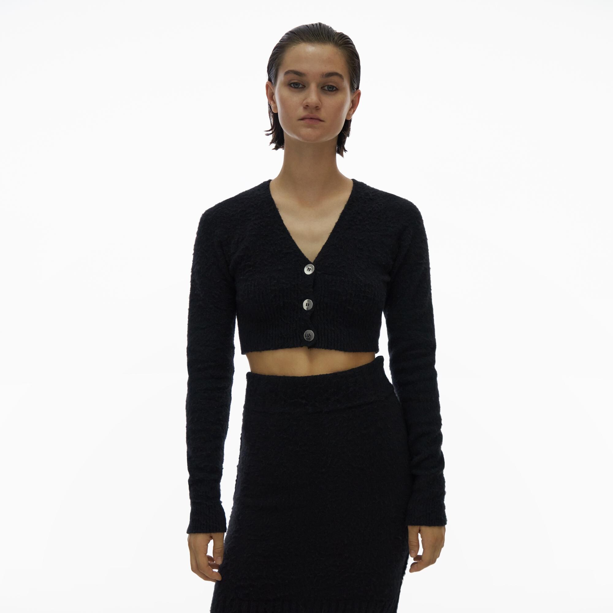 Helmut Lang Tucked Cropped Cardigan in Black