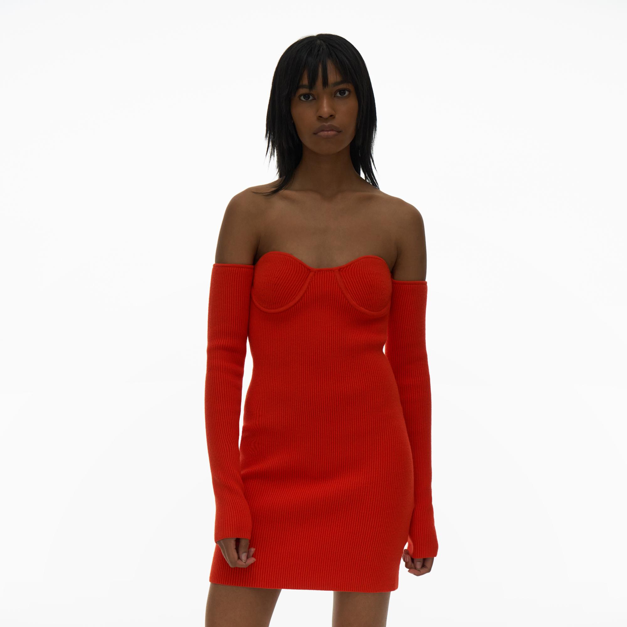 Womens Helmut Lang red Ribbed Contour Mini Dress