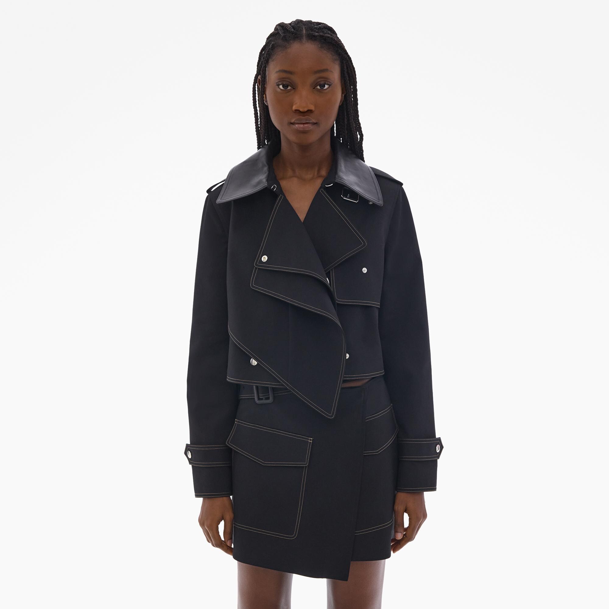 Shop Helmut Lang Cropped Trench Leather Jacket