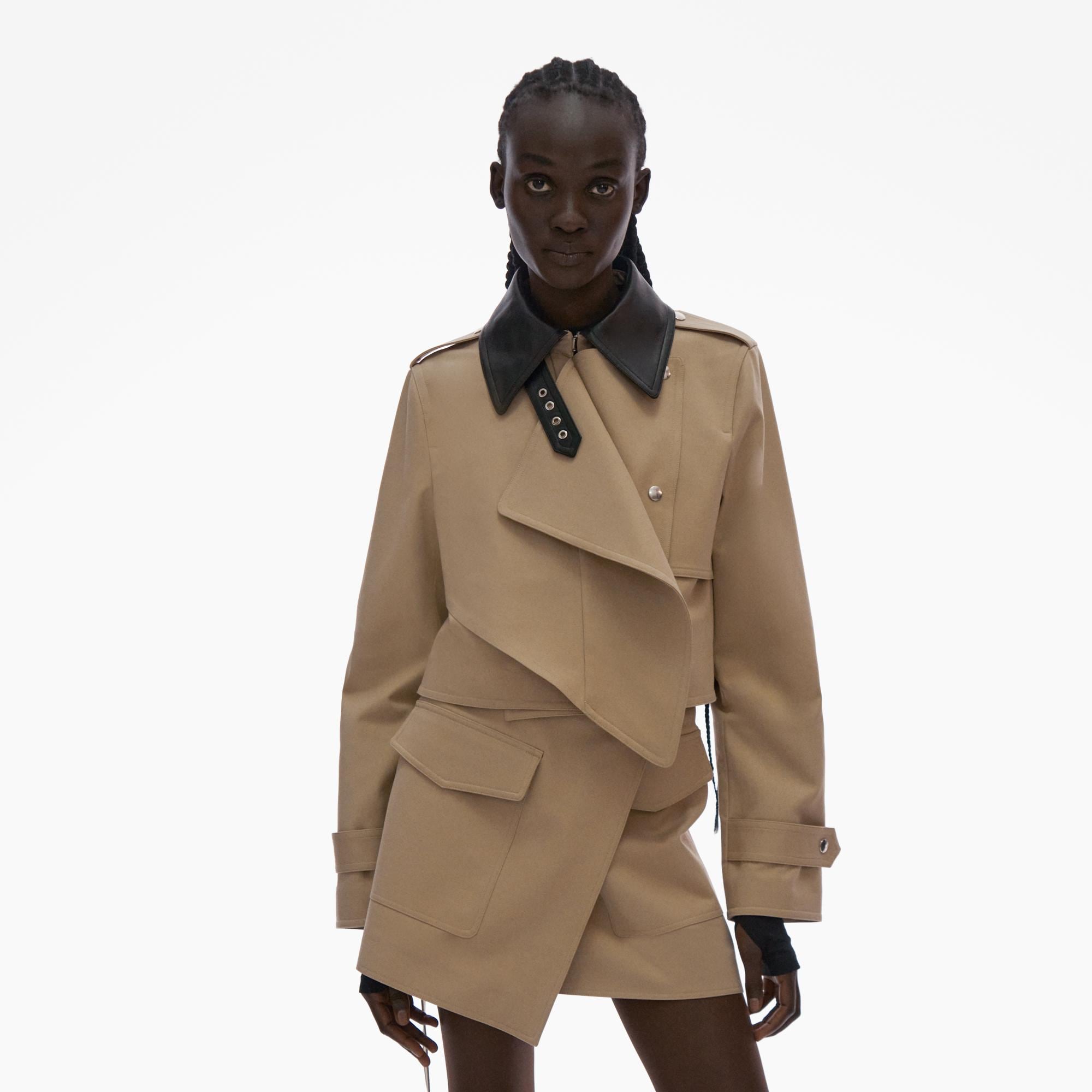 Shop Helmut Lang Cropped Trench Leather Jacket