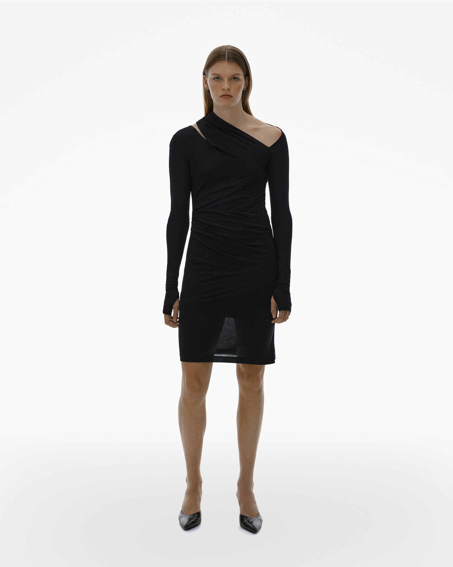 Ribbed Asymmetric Mini Dress