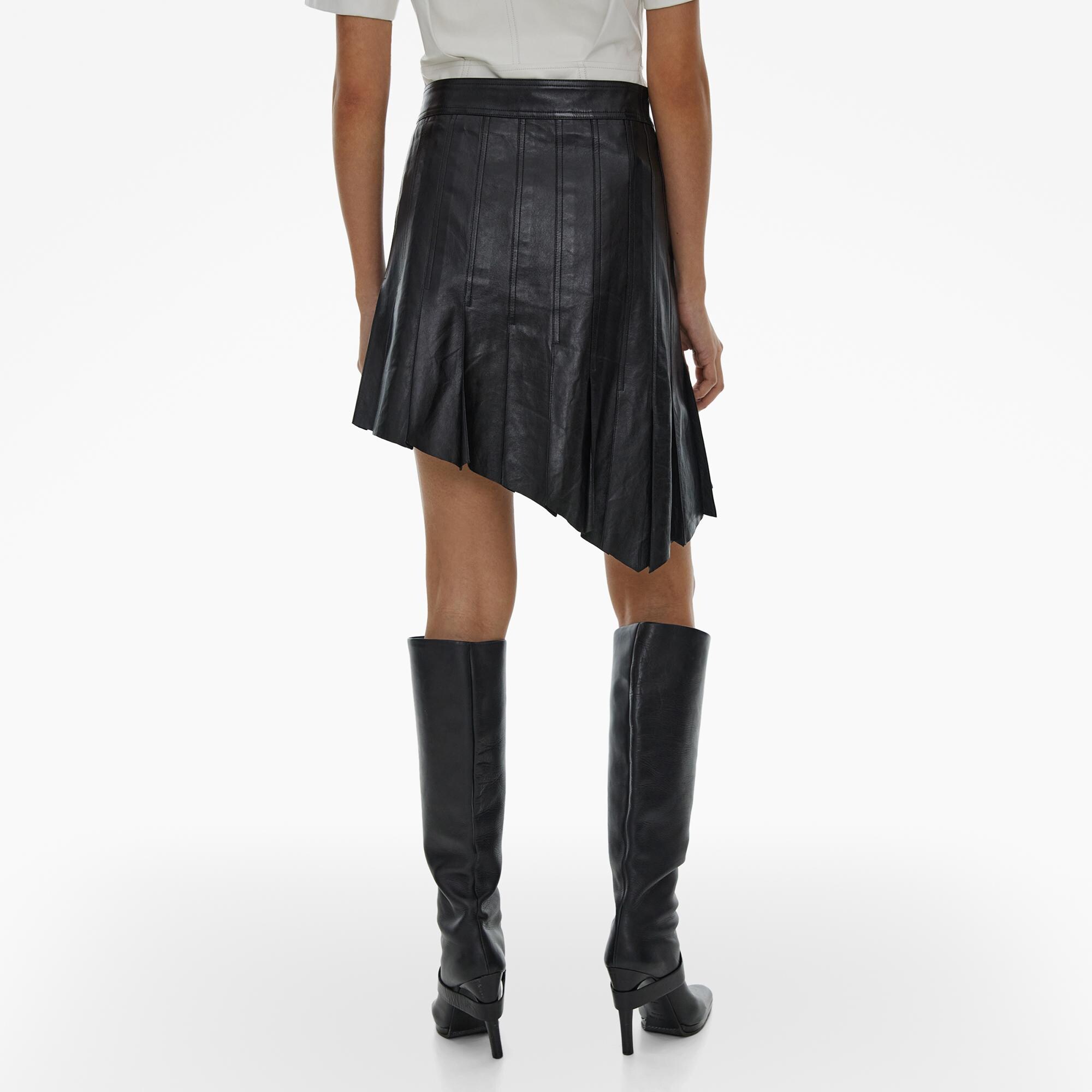 Helmut Lang Pleated Asymmetrical Leather Skirt | WWW.HELMUTLANG.COM