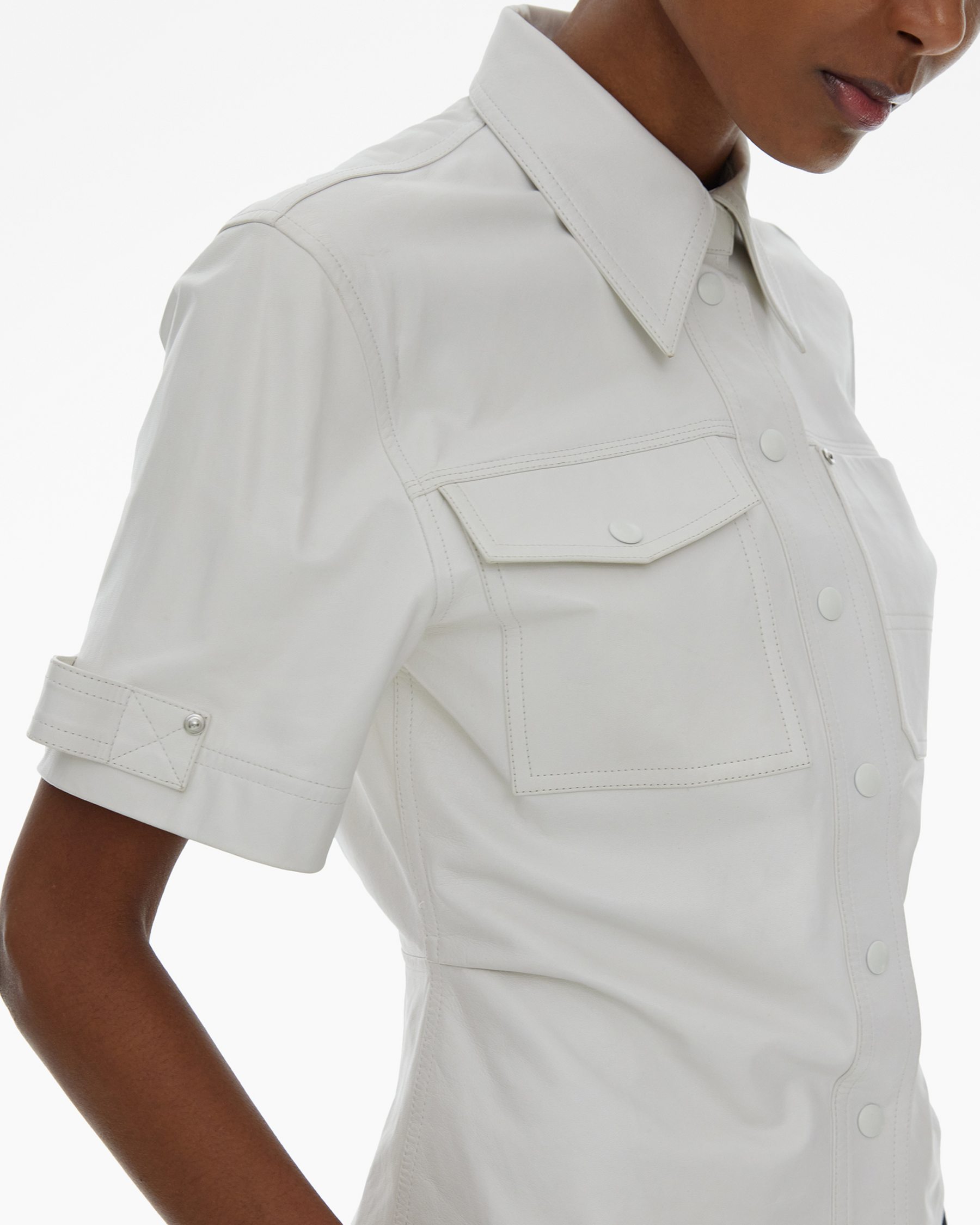 Leather Utility Short-Sleeve Shirt