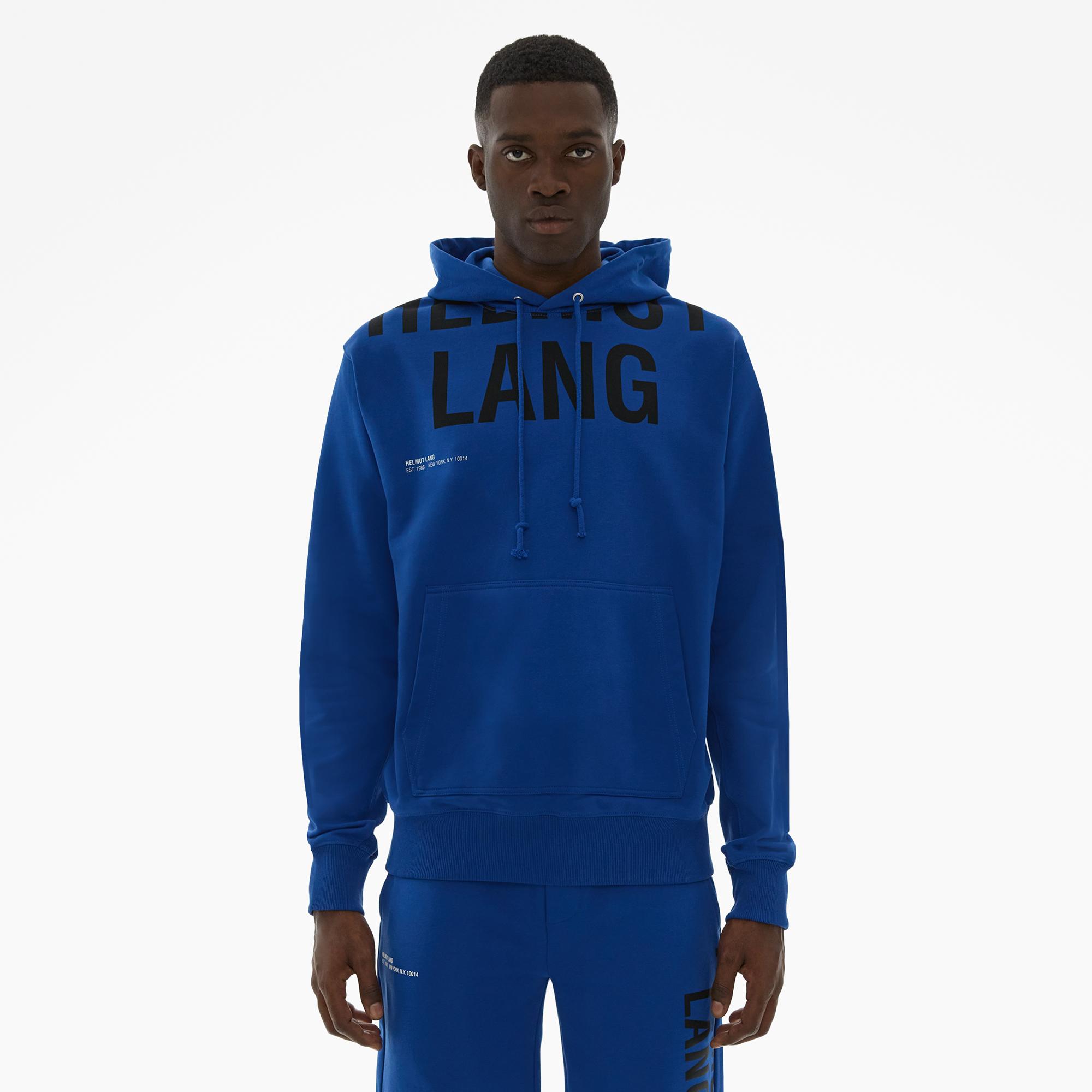 Helmut Lang Logo Printed Hoodie in Blue for Men