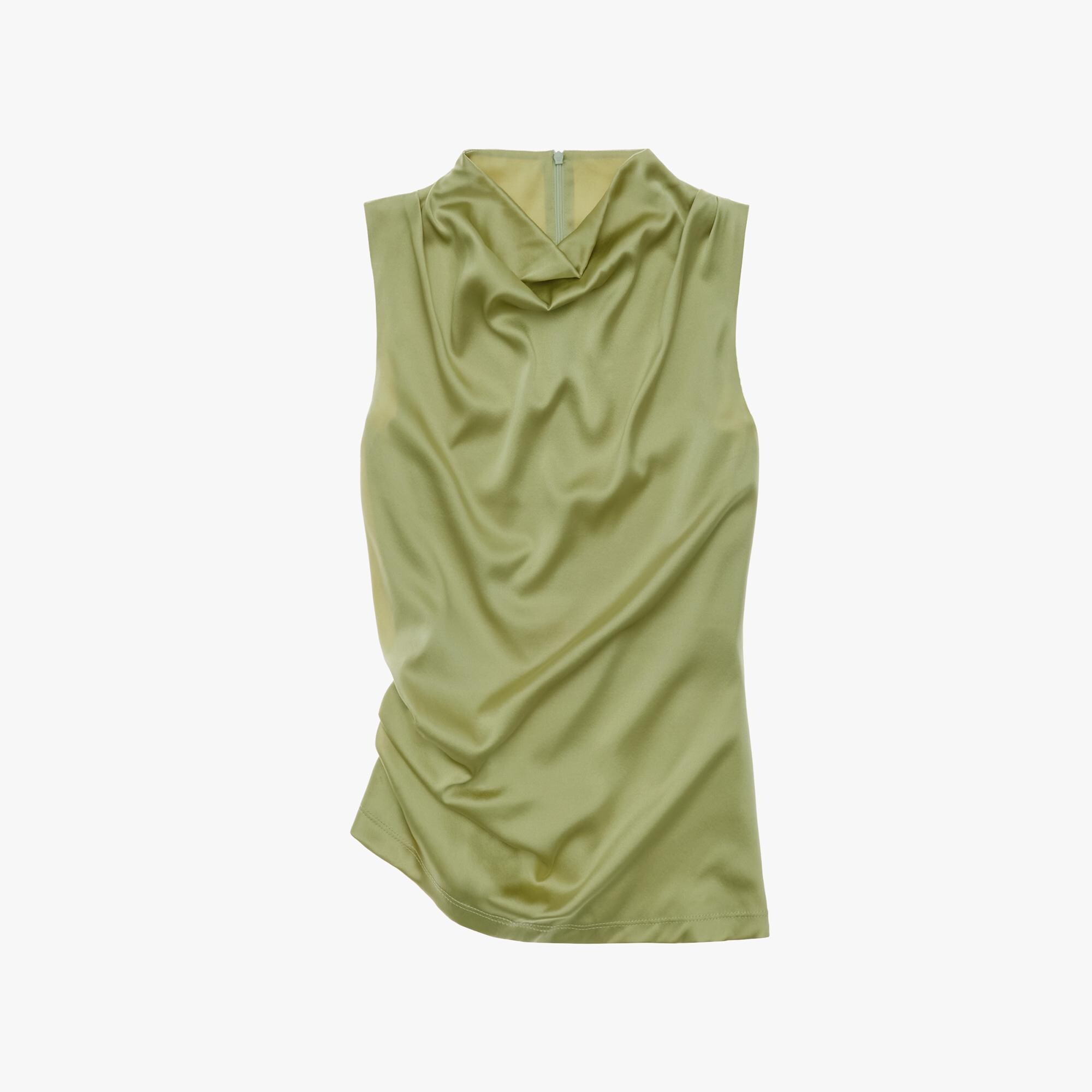 Stretch Silk Satin Cowl Neck Top