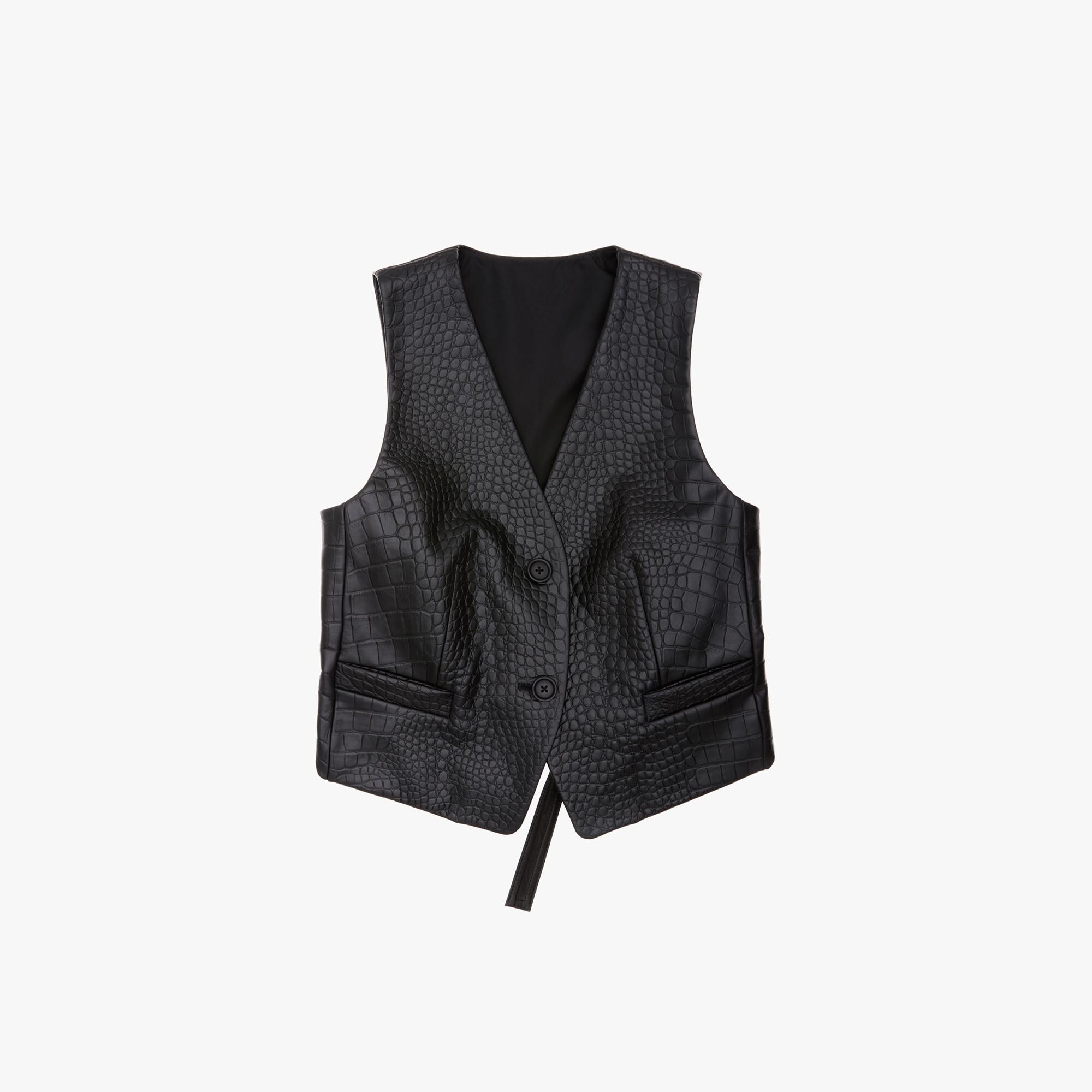 Helmut Lang Croc Embossed Leather Vest - Black