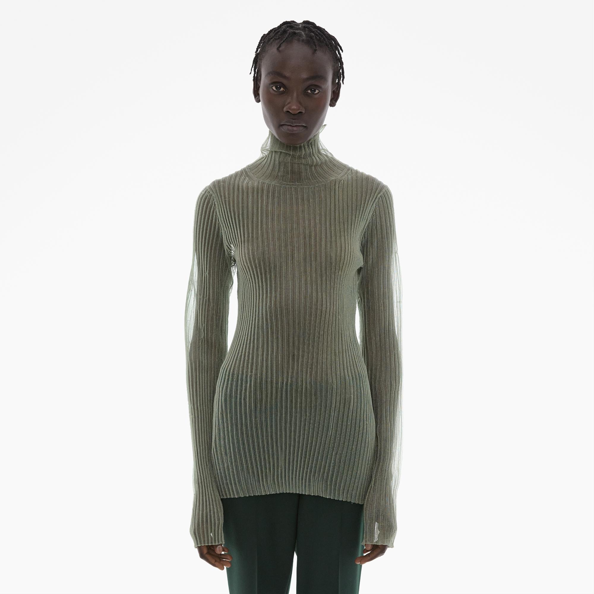 Helmut Lang Cream Ribbed Wool Knit Sweater - AW98