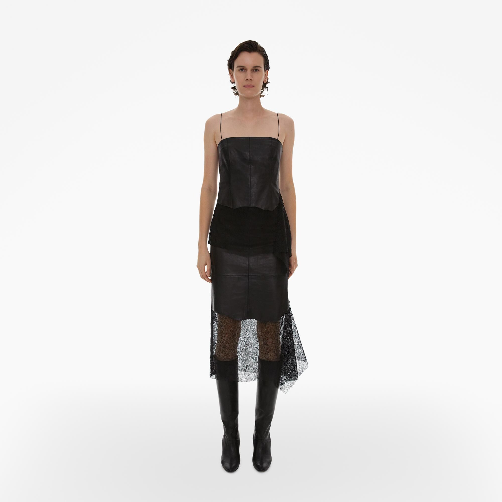 Helmut Lang Lace-Trimmed Leather Skirt | WWW.HELMUTLANG.COM