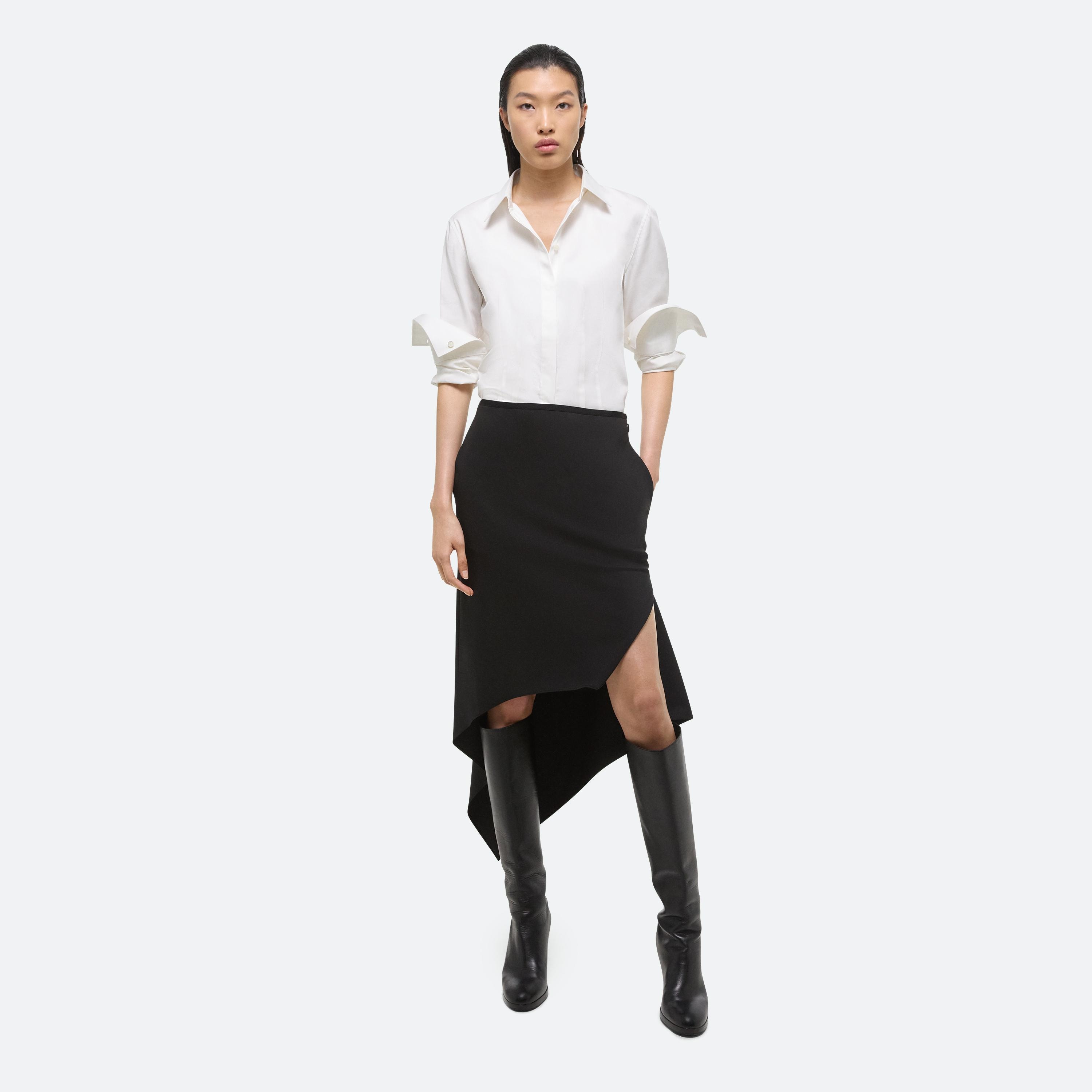 Helmut Lang Virgin Wool Scarf Hem Skirt | HELMUTLANG.COM