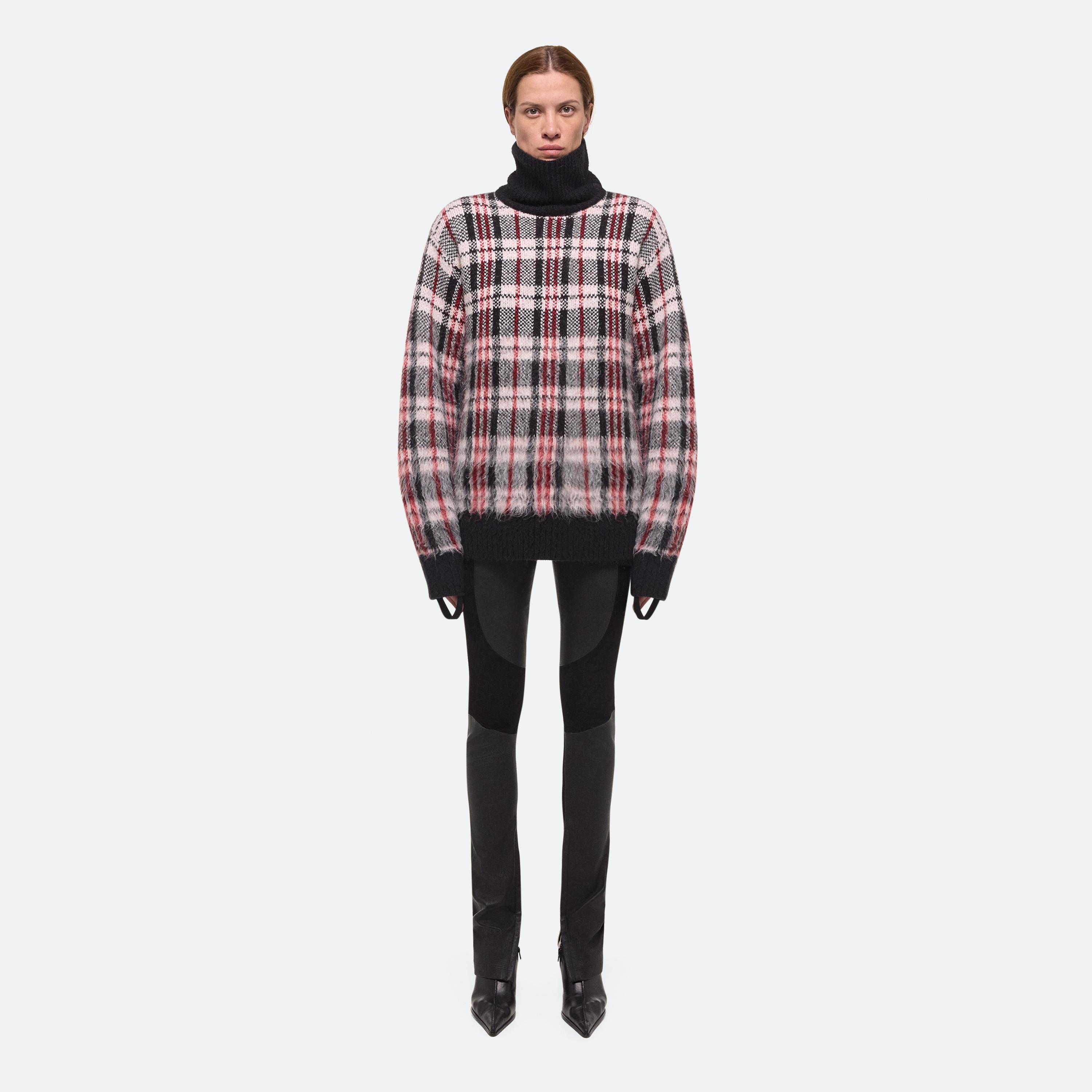 Helmut Lang Brushed Plaid Turtleneck Sweater HELMUTLANG.COM