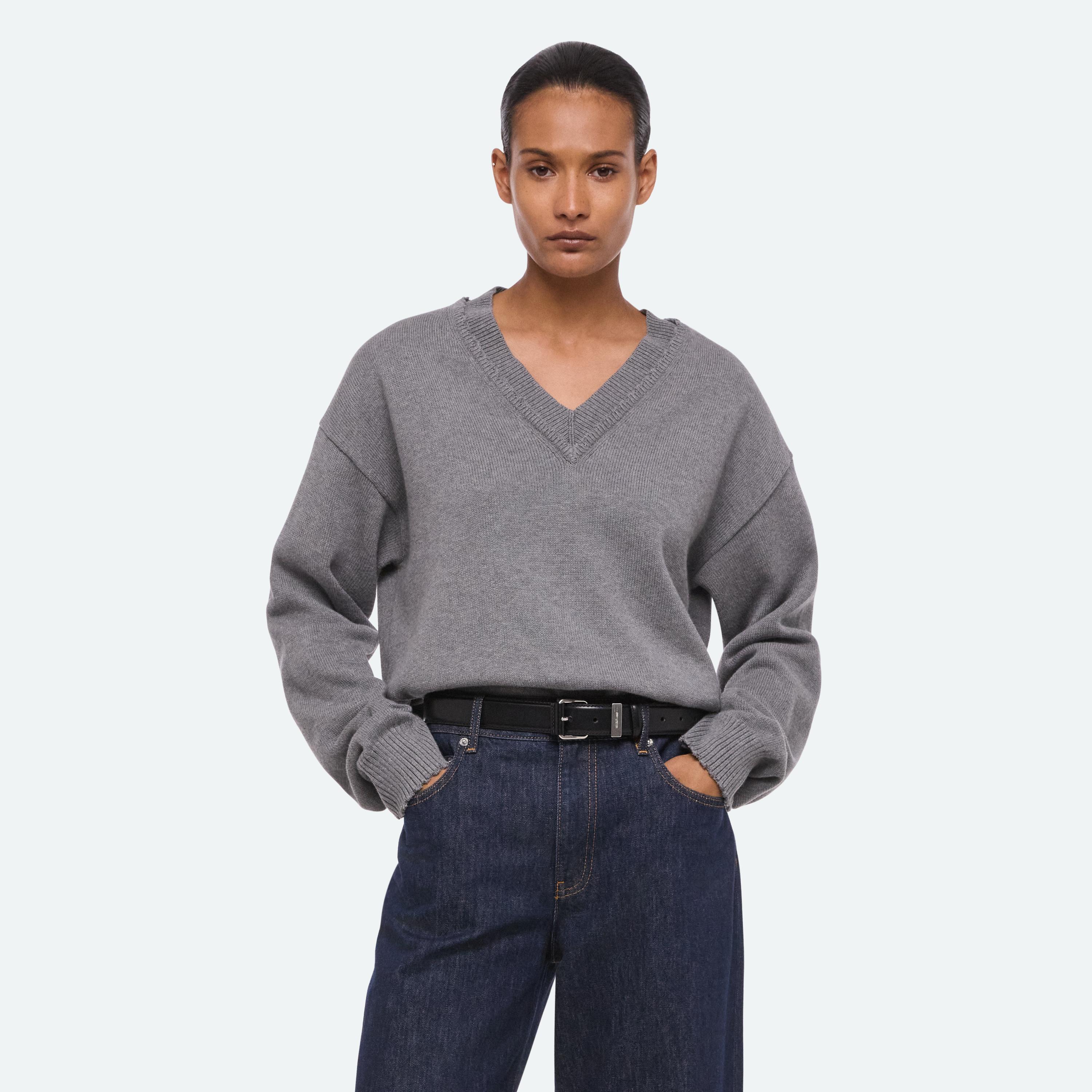 Distressed V-Neck Sweater in Cotton | Women's Sweater | HELMUT LANG