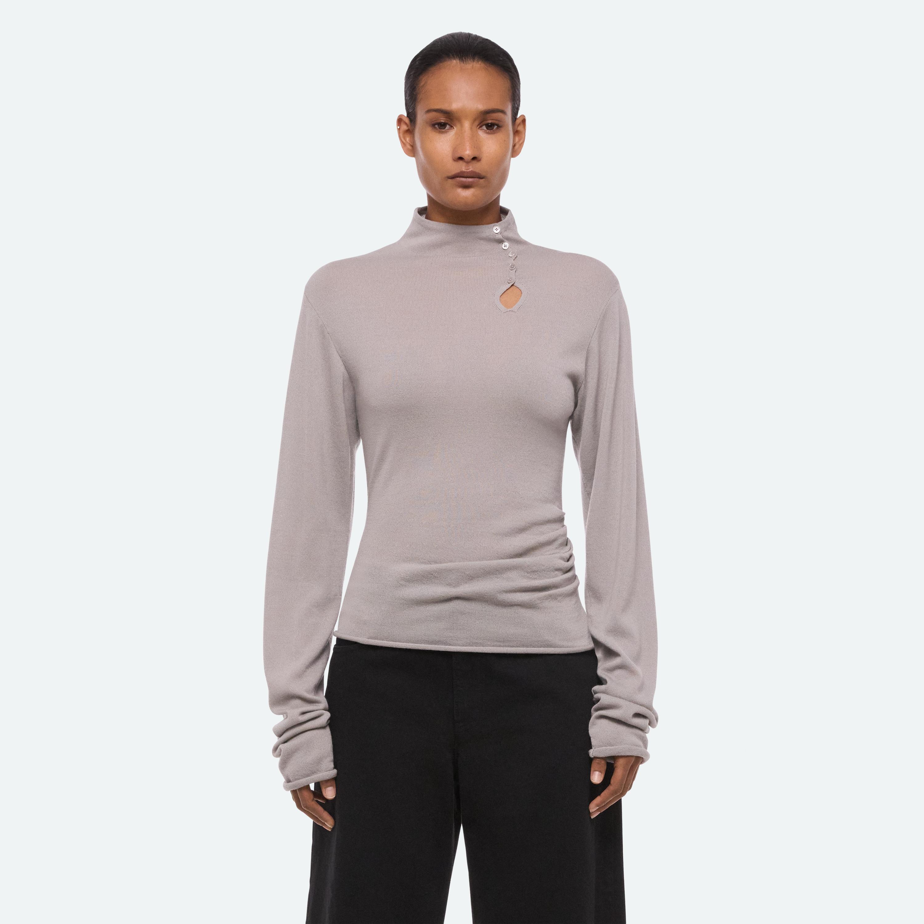 Button Turtleneck in Sheer Wool | Women's Turtleneck Top | HELMUT LANG