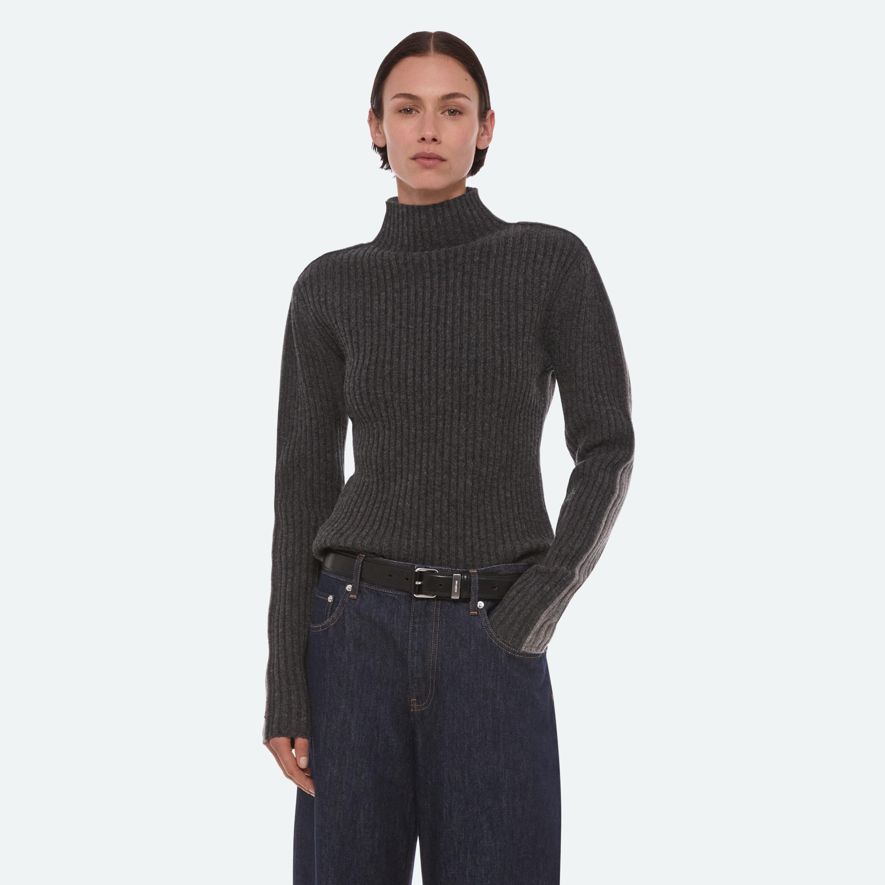 Wool Mock-Neck Sweater in Rustic Wool | Women's Sweater | HELMUT LANG